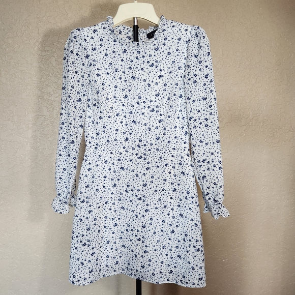 B Darlin Navy and White Floral Long Sleeve Dress - Picture 1 of 6